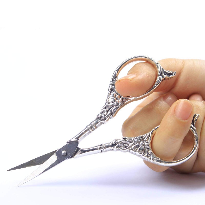 BIHRTC Vintage European Style Scissors Stainless Steel for Cross Stitch Cutting Embroidery Sewing Handcraft Craft Art Work DIY Tool(Silver) - Image 3